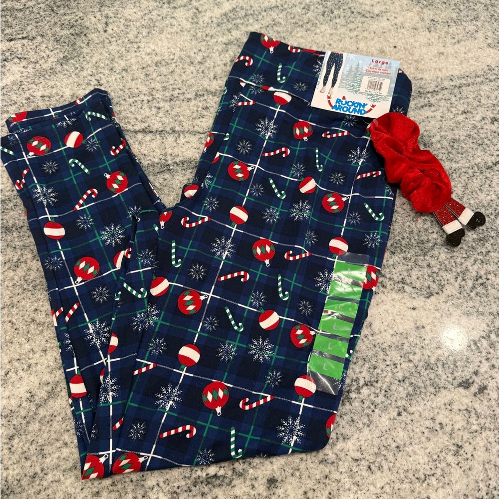 Festive Holiday Leggings - Blue and Red